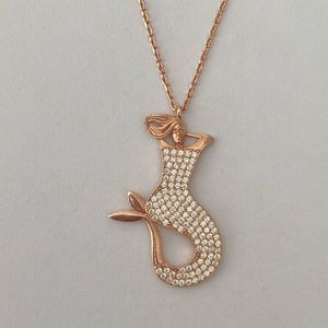 🧜‍♀️Mermaid 925 silver clear zirconia cz stones necklace 14k rose gold plated